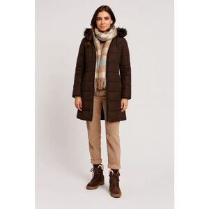 Women's Michael Kors Brown Puffer Coat with Faux Fur Hood M